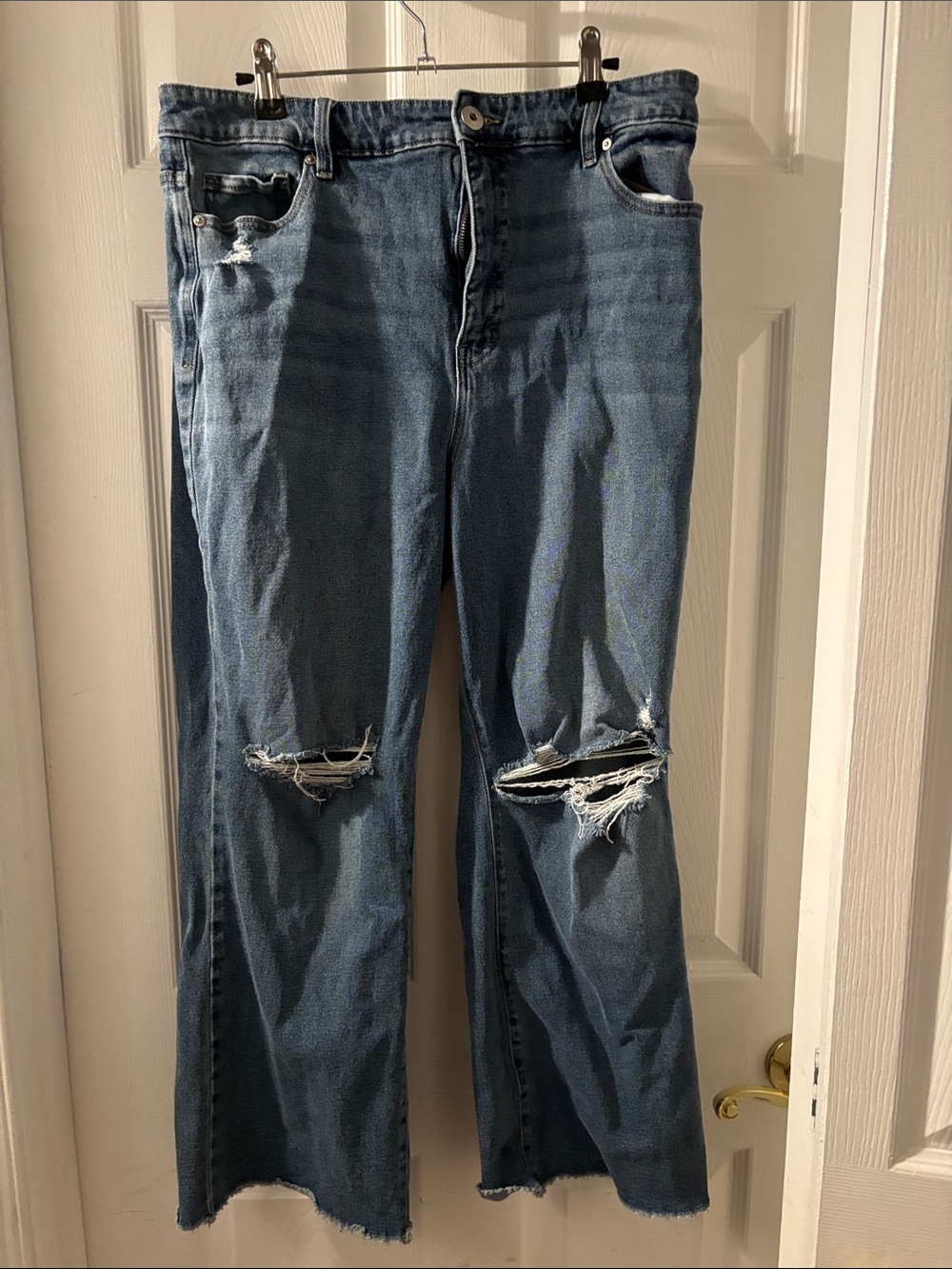 Style & Co. Distressed Dark Blue Straight-Leg Jeans